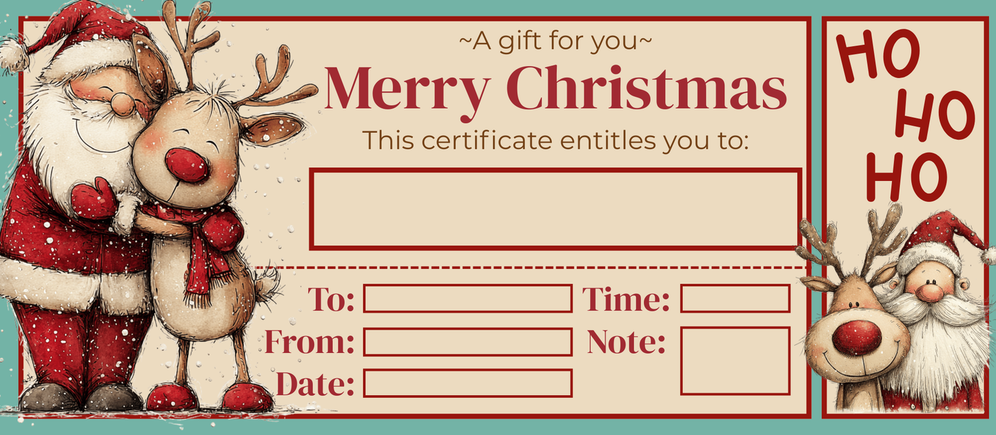 B1 Santa & Reindeer Gift Certificate and Envelope Printable