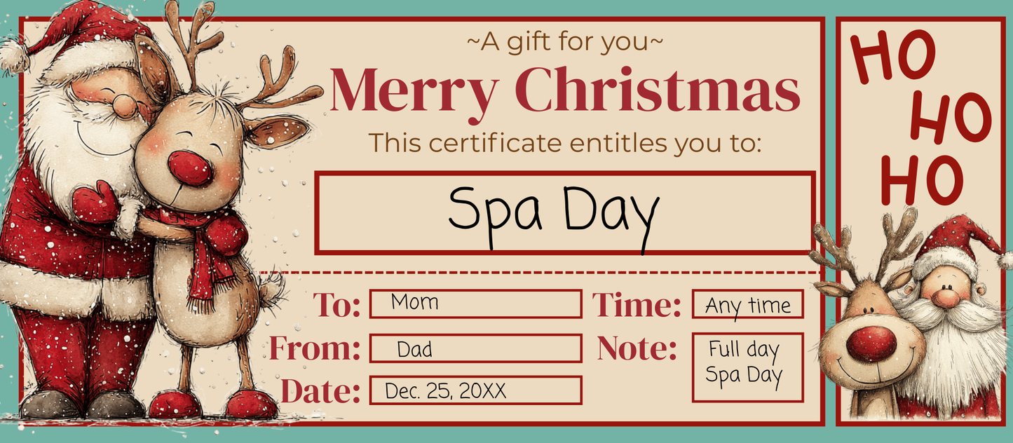 B1 Santa & Reindeer Gift Certificate and Envelope Printable
