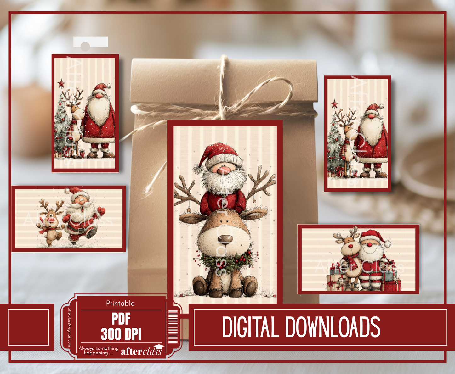 A1 Santa & Reindeer Christmas Printable Gift Tags