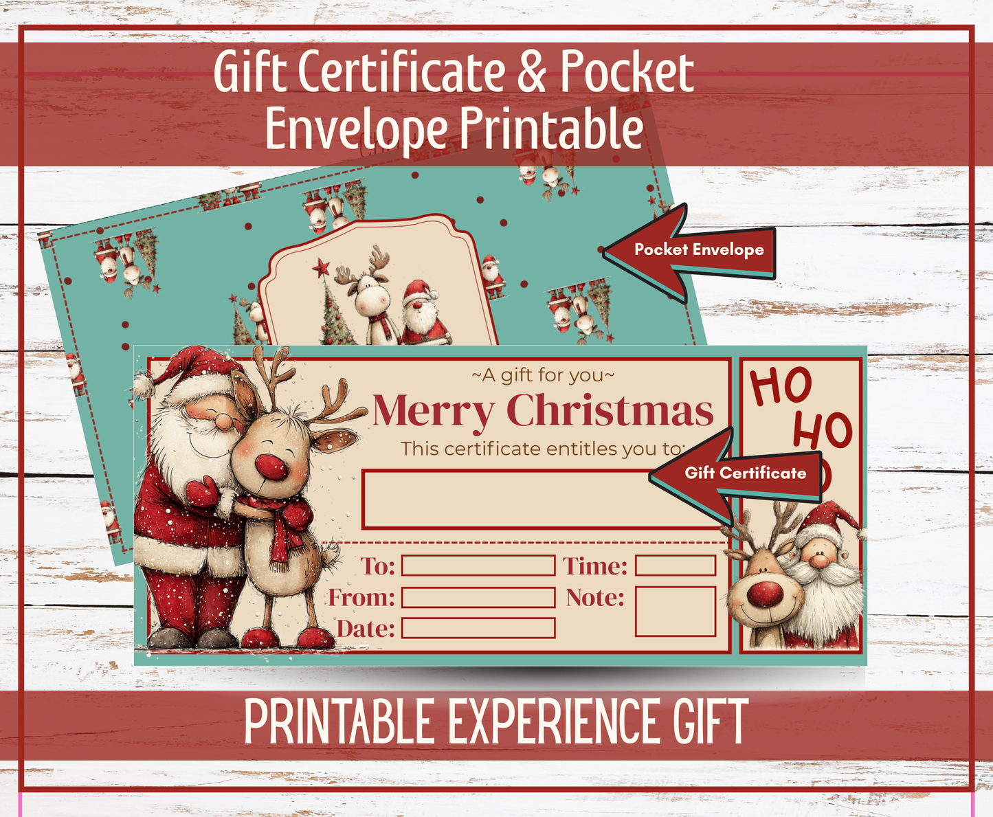 B1 Santa & Reindeer Gift Certificate and Envelope Printable