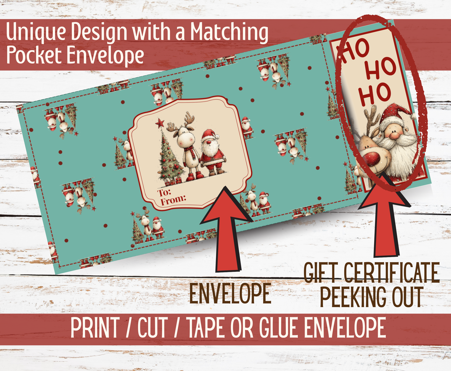 B1 Santa & Reindeer Gift Certificate and Envelope Printable