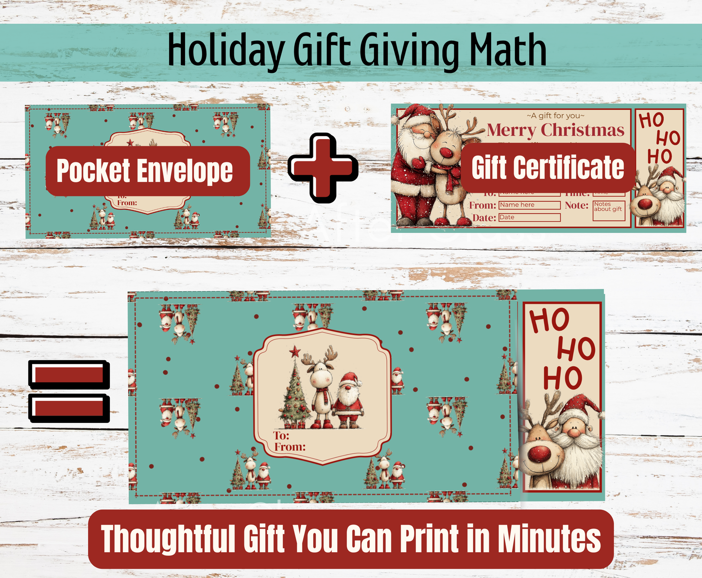 B1 Santa & Reindeer Gift Certificate and Envelope Printable