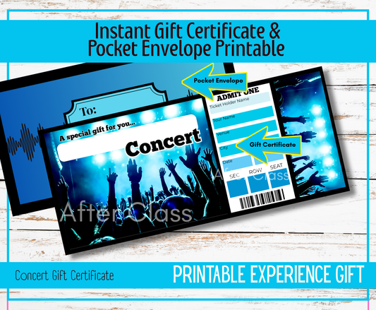 B2 Concert Gift Certificate and Envelope Printable
