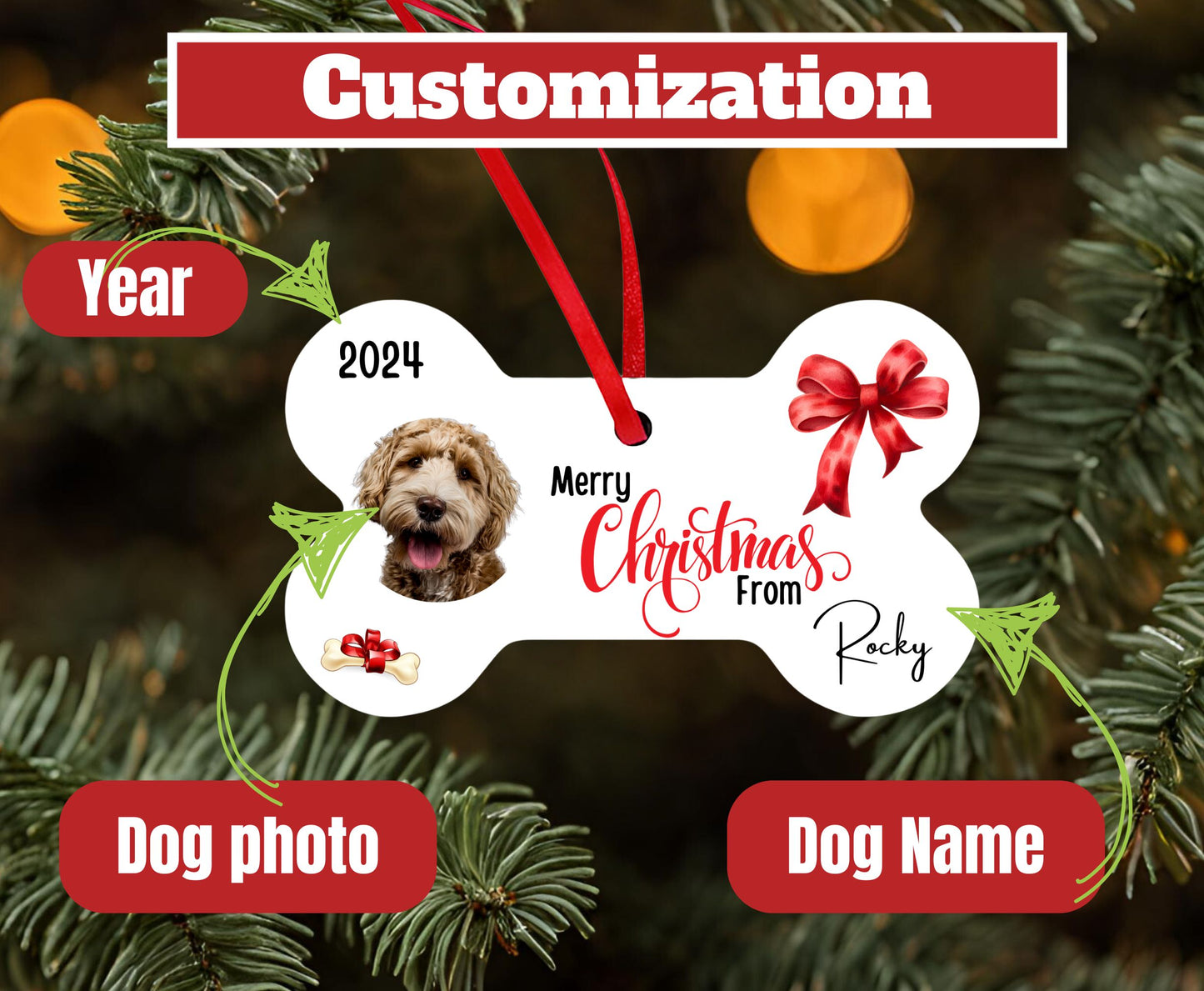 D1 Pet Christmas from dog - Customized with name and photo of puppy
