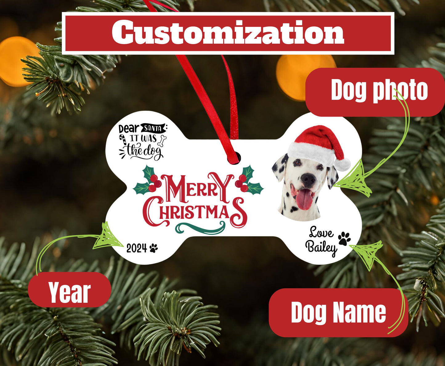 D2 Pet Christmas Dog - Customized with name and photo of dog