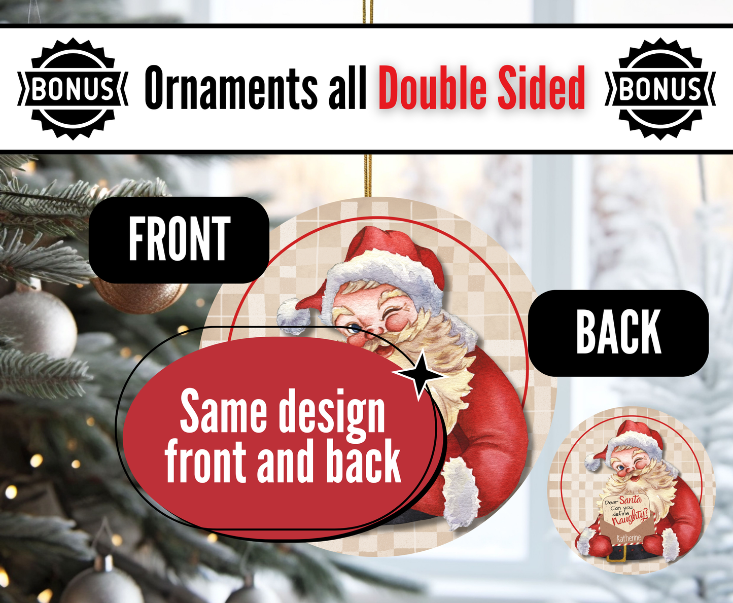 I2. Define Naughty Santa Humorous Personalized Ornament