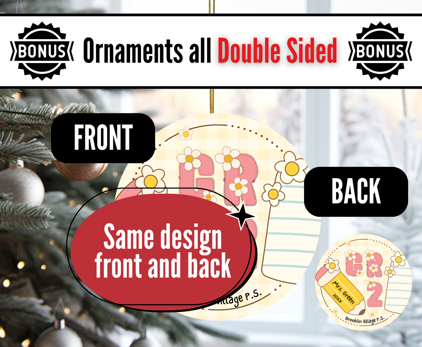 E1. Teacher Ornament - Pencil Pink and Yellow