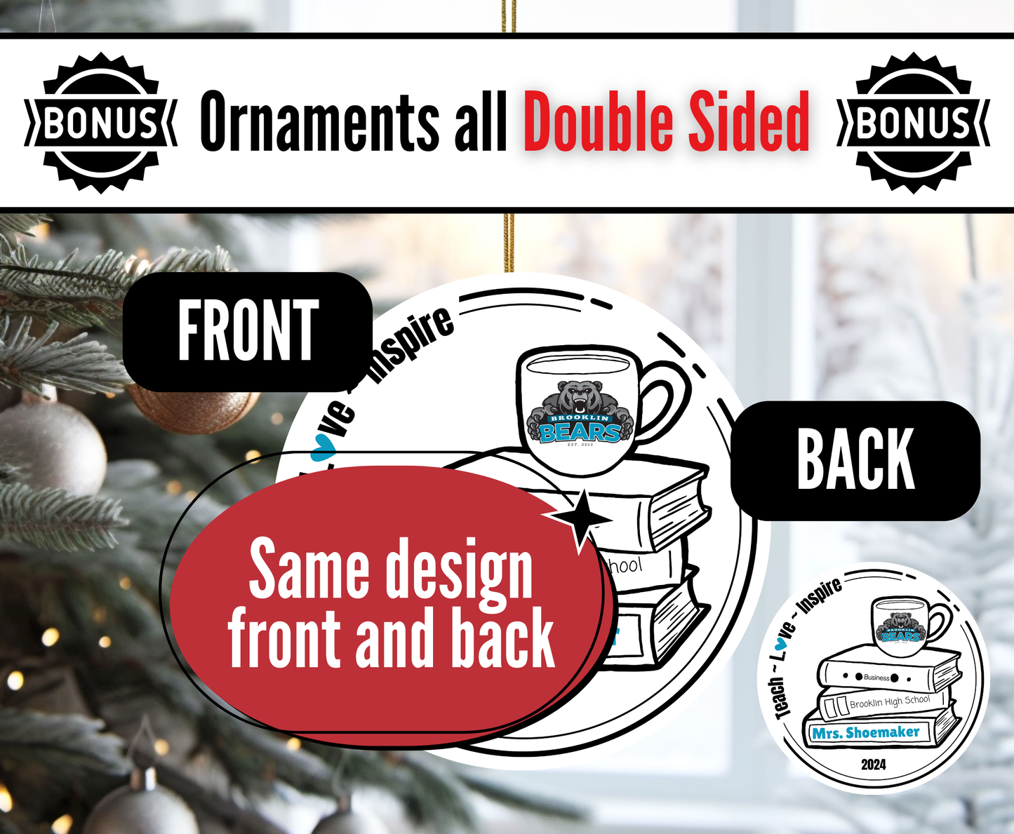 E4. Teacher Ornament 4 - Teach, love, inspire