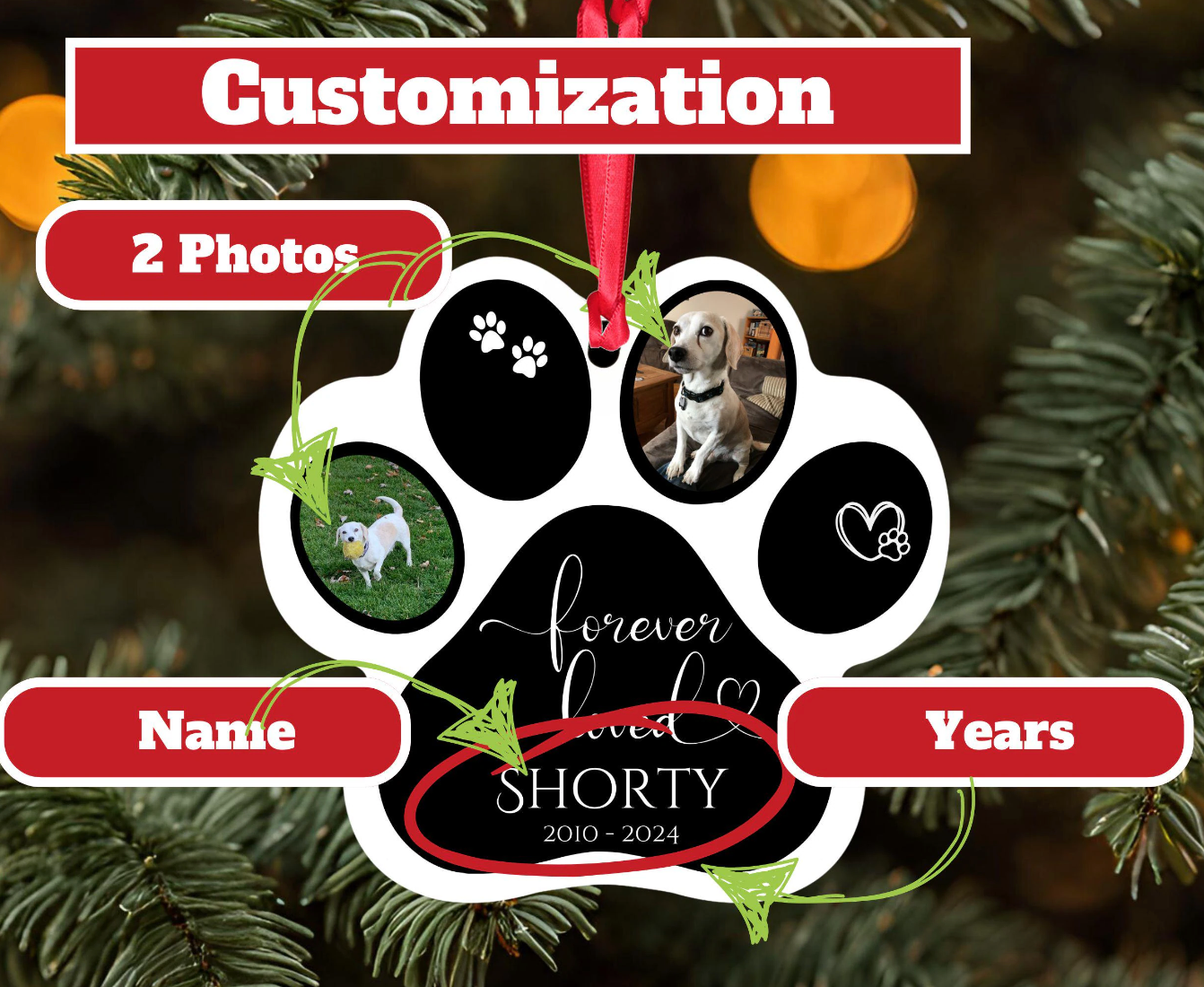 D Pet Memorial dog paw ornament - Forever loved