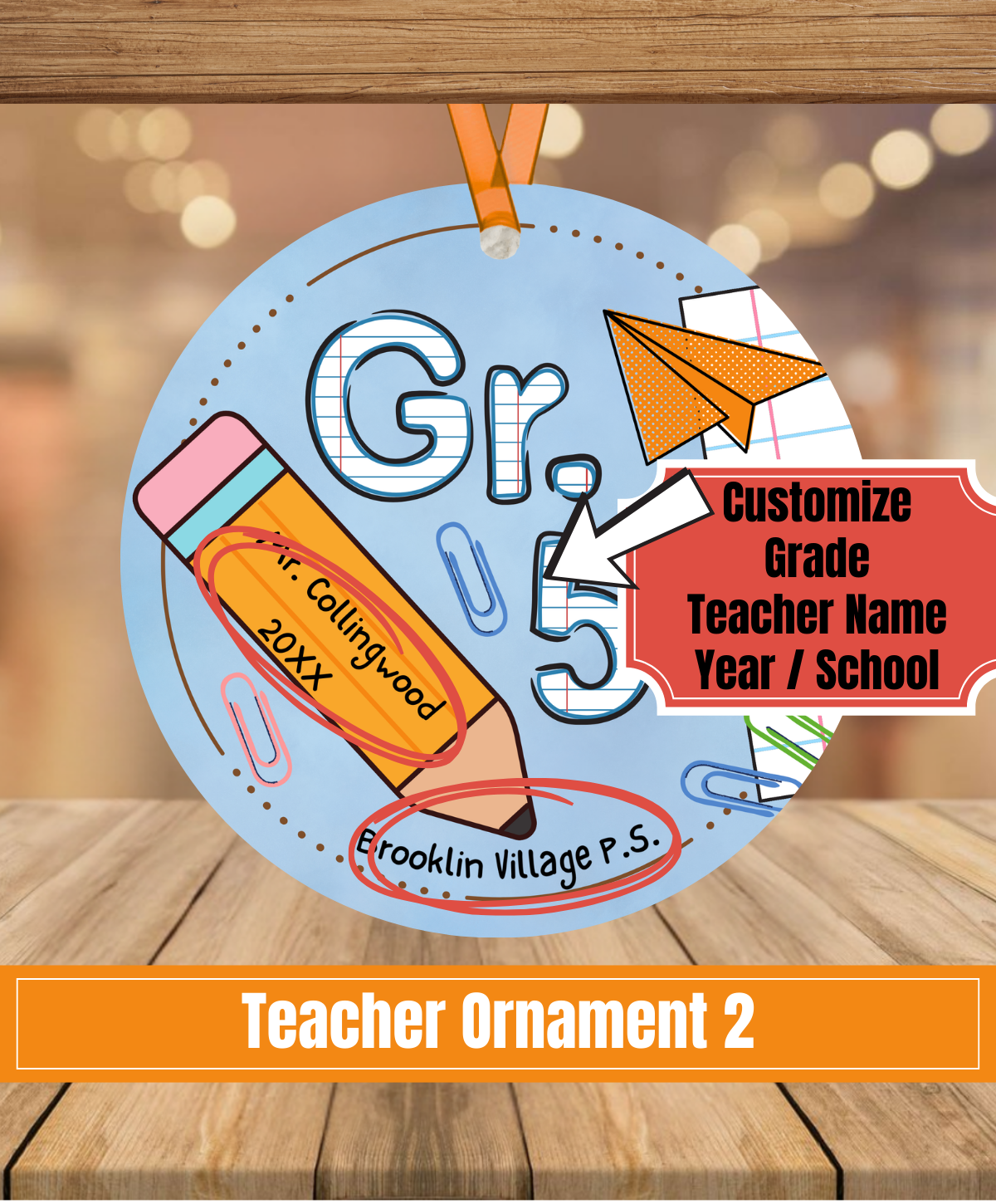 E2. Teacher Ornament 2 - Blue pencil