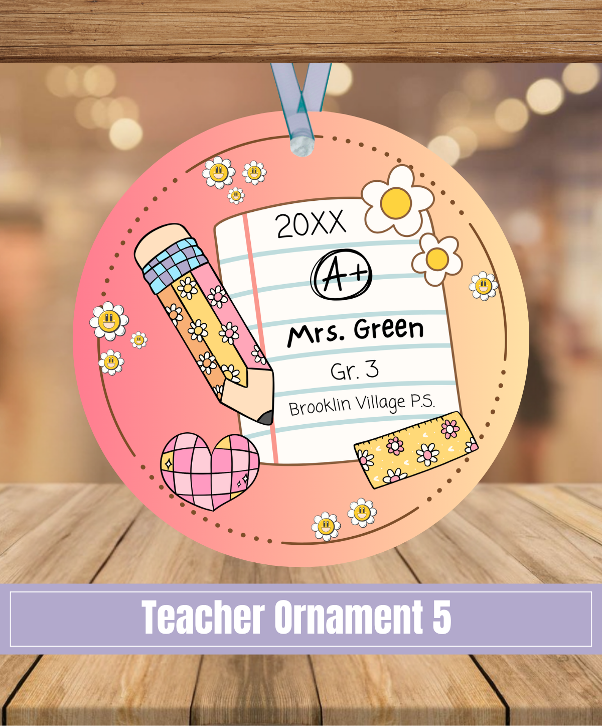 E5. Teacher Ornament 5 - Pencil and flowers
