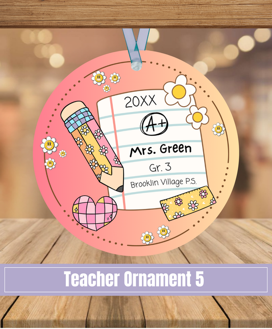 E5. Teacher Ornament 5 - Pencil and flowers